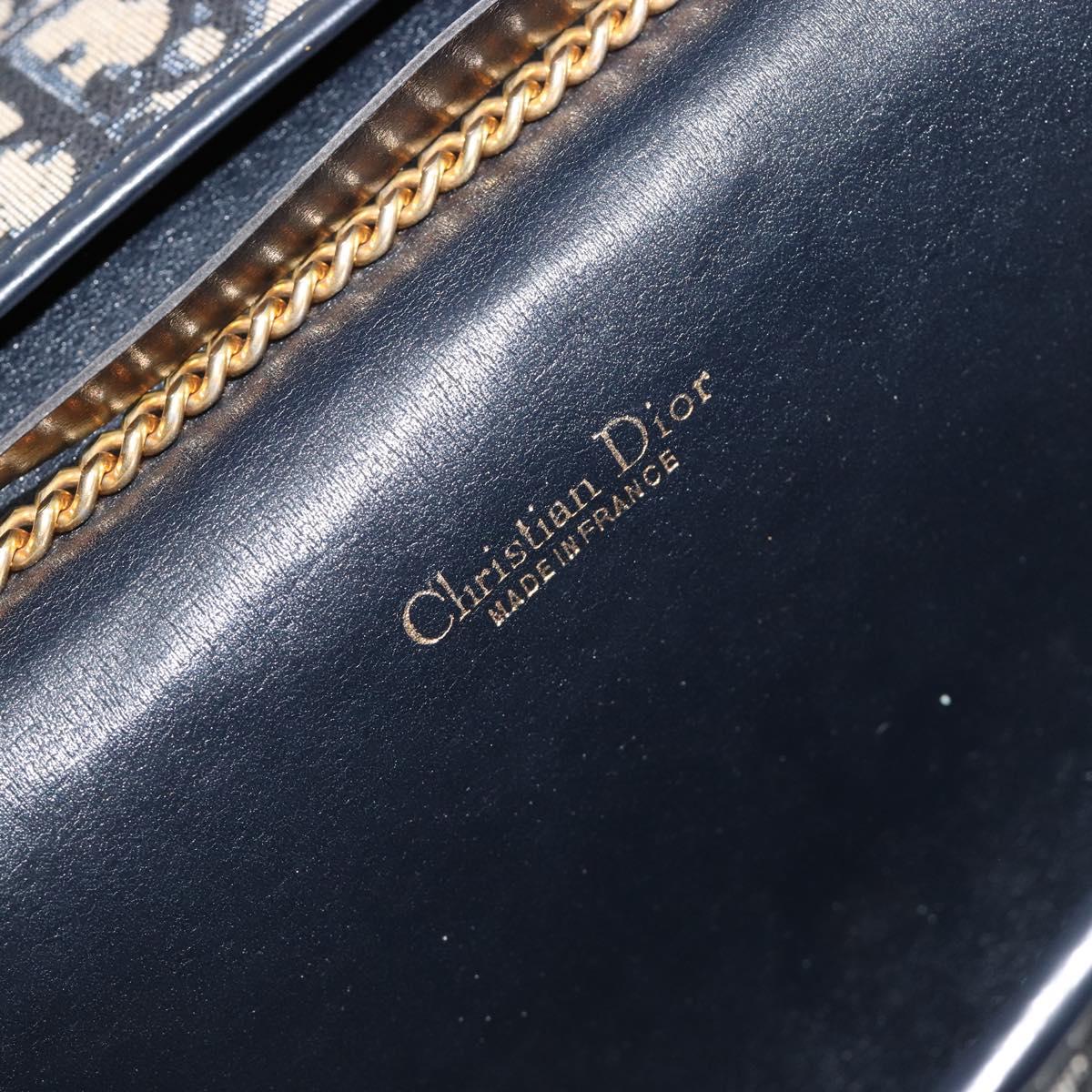 Christian Dior Trotter Canvas Chain Shoulder Bag Navy Gold Auth 183216A