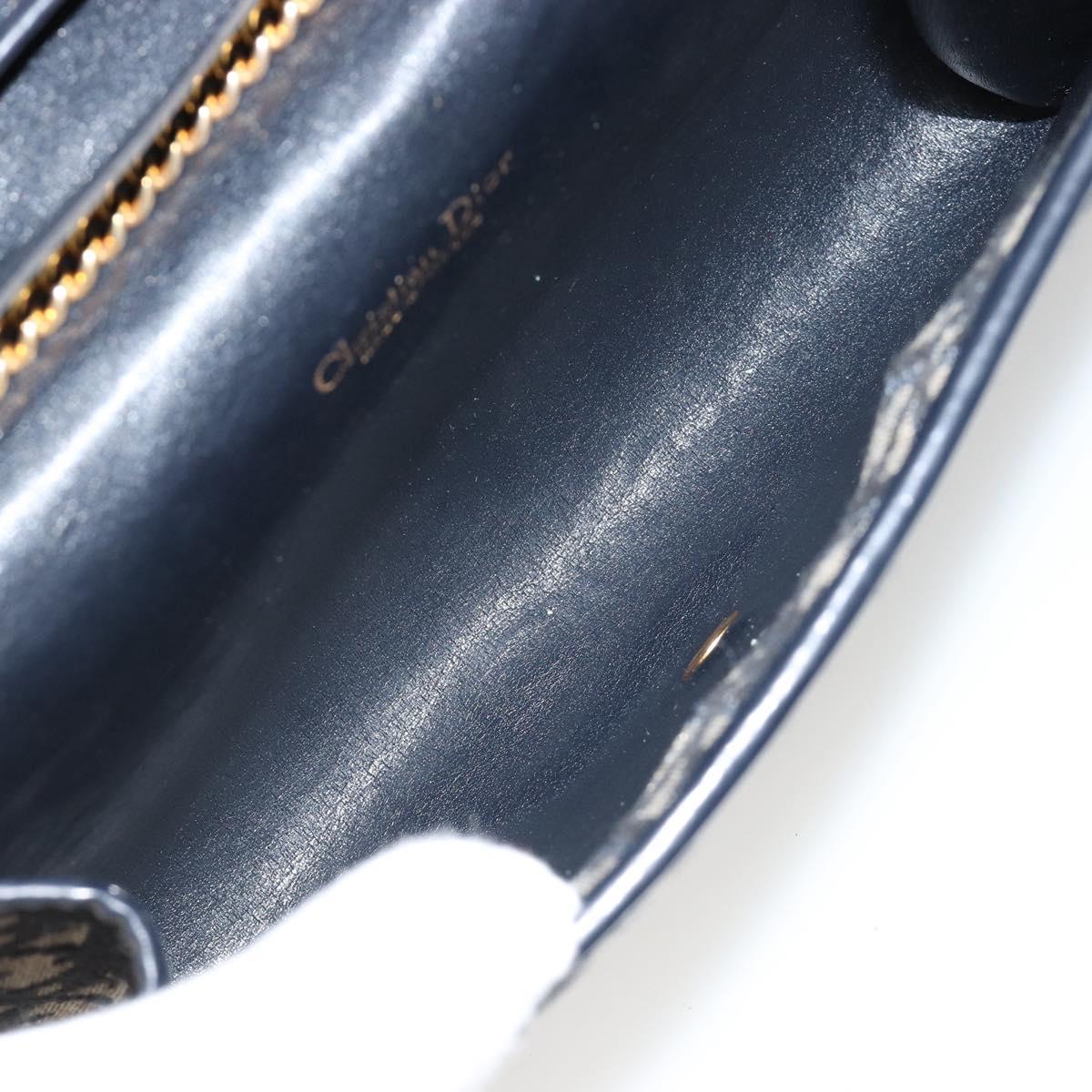 Christian Dior Trotter Canvas Chain Shoulder Bag Navy Gold Auth 183216A