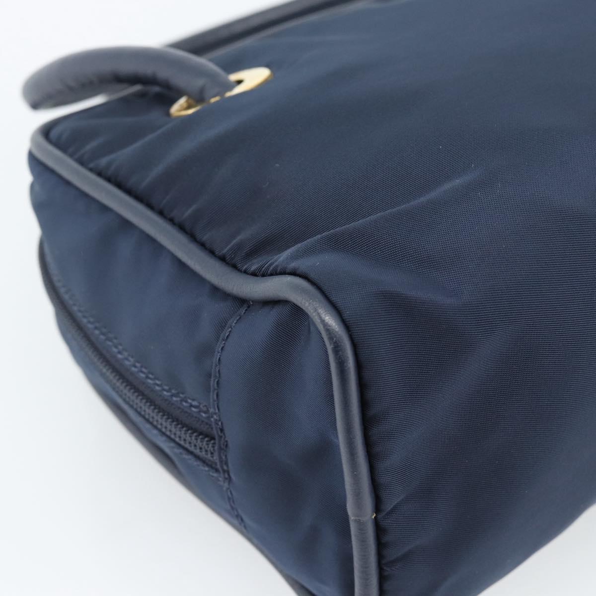 CELINE Circle Hand Bag Nylon Navy Gold Auth 183217