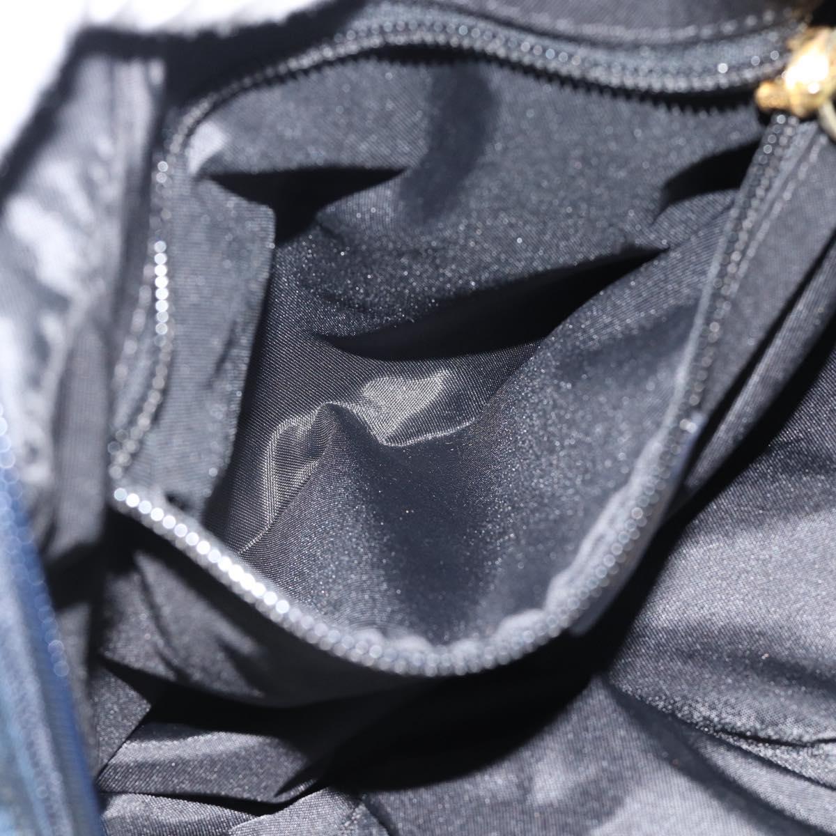 CELINE Circle Hand Bag Nylon Navy Gold Auth 183217