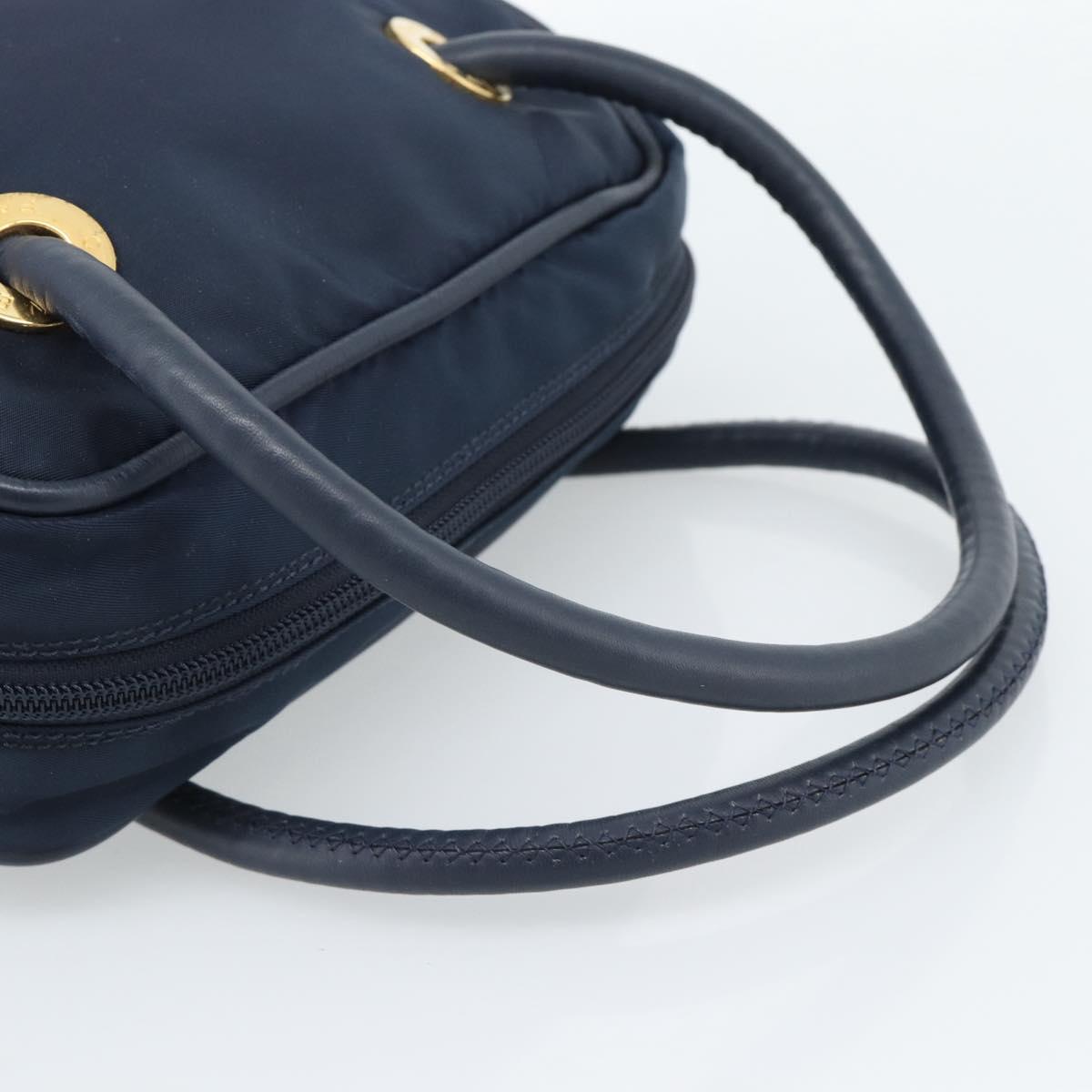 CELINE Circle Hand Bag Nylon Navy Gold Auth 183217