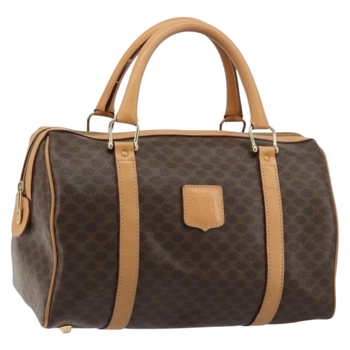 CELINE Macadam Canvas Hand Bag PVC Leather Brown Gold Auth 183222A