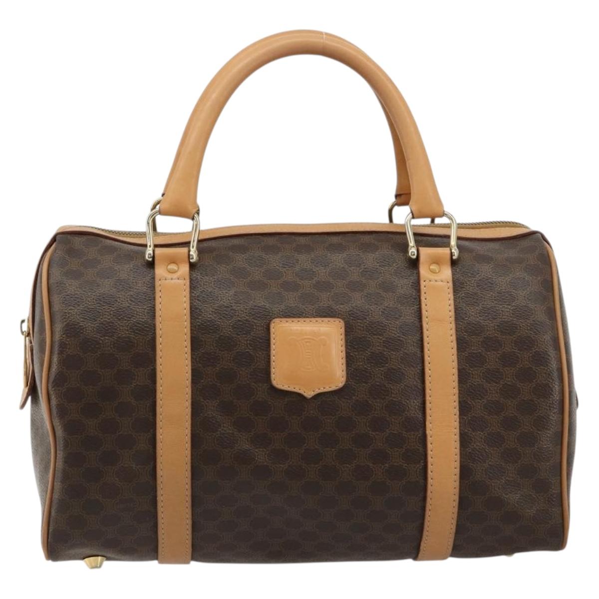 CELINE Macadam Canvas Hand Bag PVC Leather Brown Gold Auth 183222A