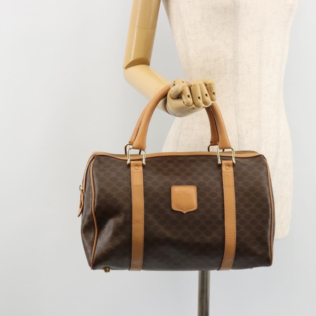 CELINE Macadam Canvas Hand Bag PVC Leather Brown Gold Auth 183222A