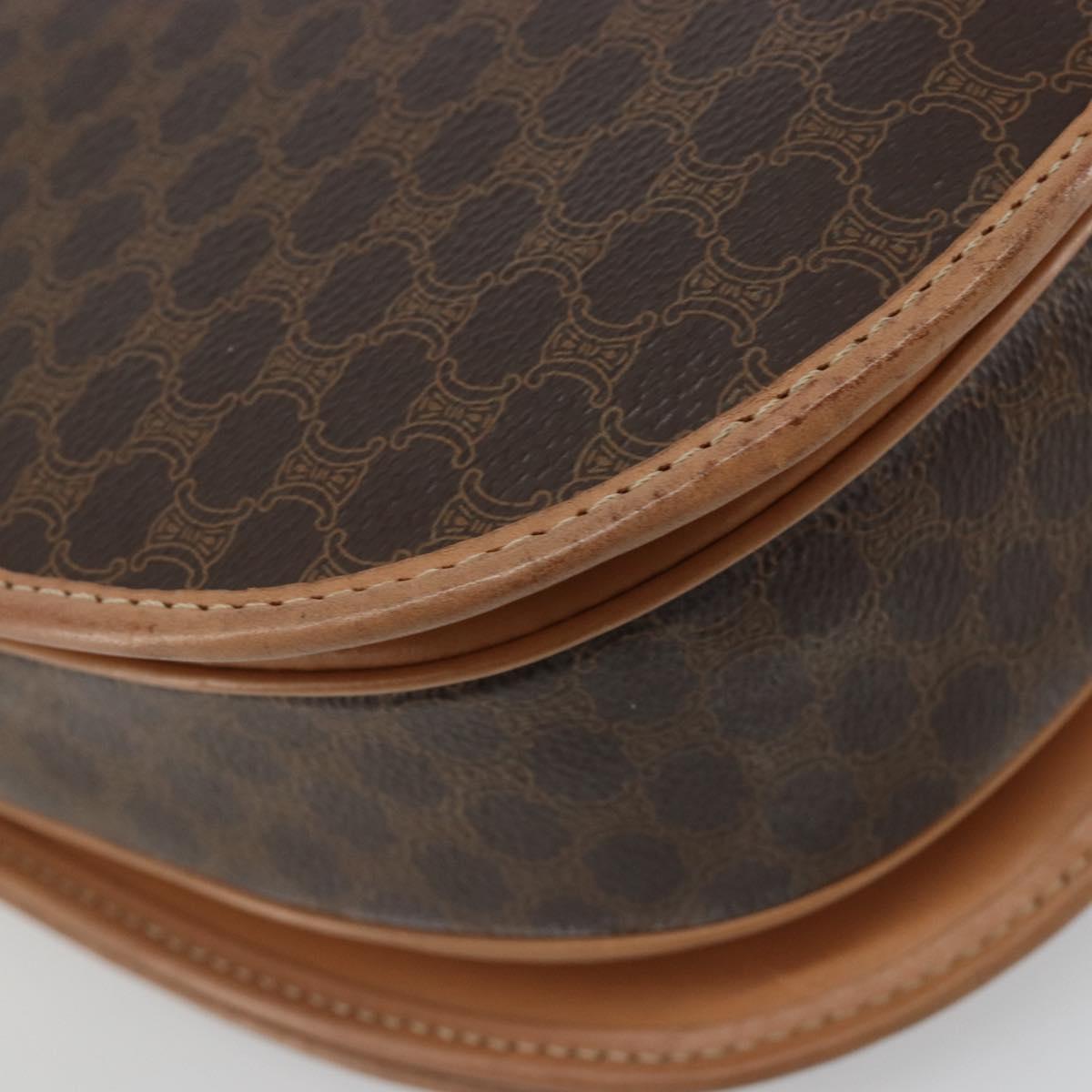 CELINE Macadam Canvas Shoulder Bag PVC Leather Brown Gold Auth 183224A