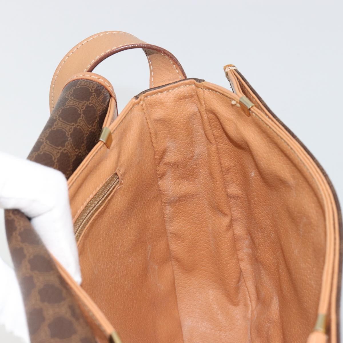CELINE Macadam Canvas Shoulder Bag PVC Leather Brown Gold Auth 183224A