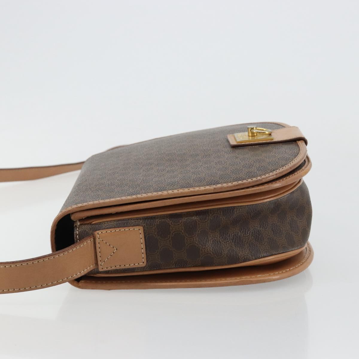 CELINE Macadam Canvas Shoulder Bag PVC Leather Brown Gold Auth 183224A