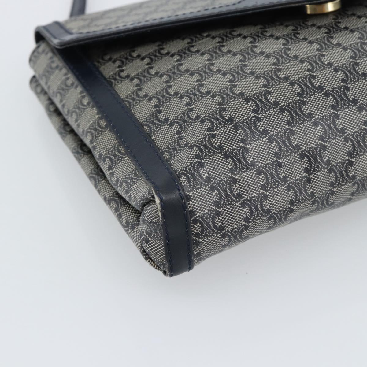 CELINE Macadam Canvas Shoulder Bag PVC Navy Gold Auth 183228A
