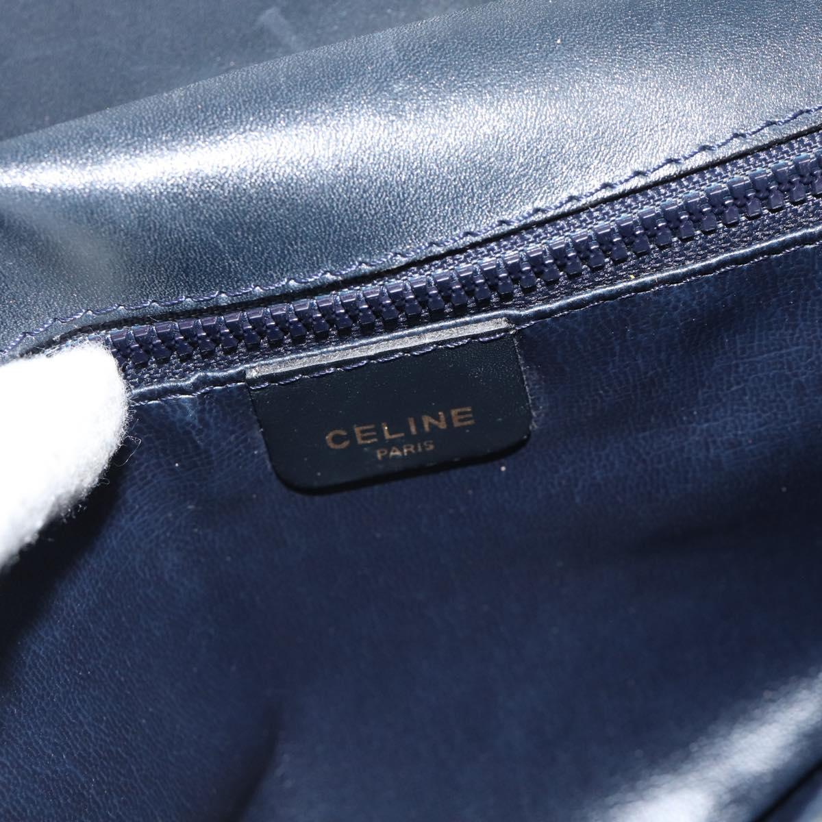 CELINE Macadam Canvas Shoulder Bag PVC Navy Gold Auth 183228A