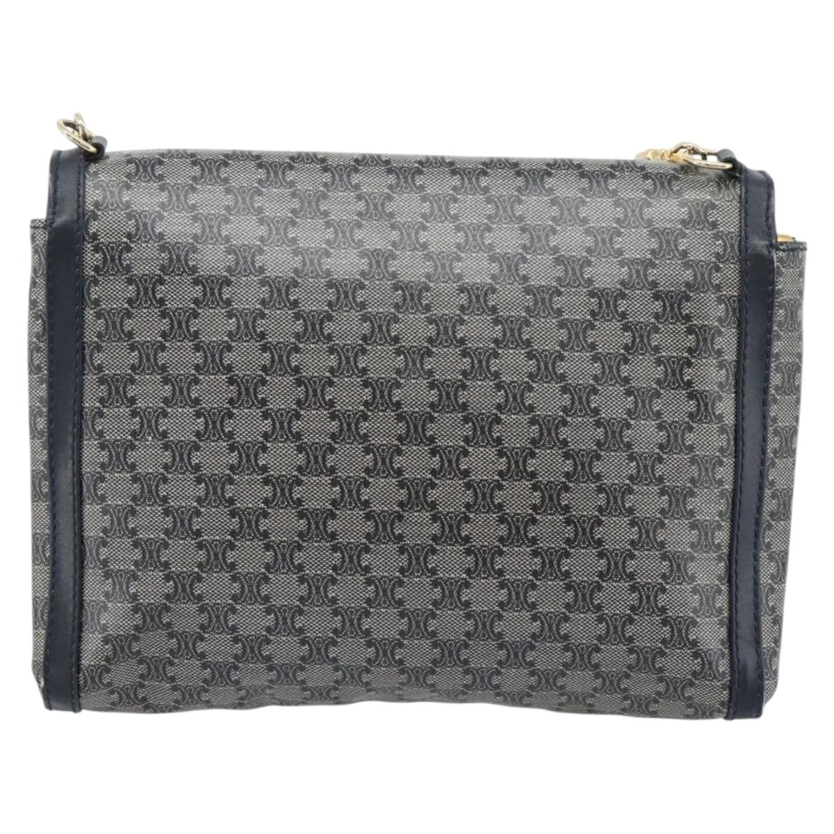 CELINE Macadam Canvas Shoulder Bag PVC Navy Gold Auth 183228A