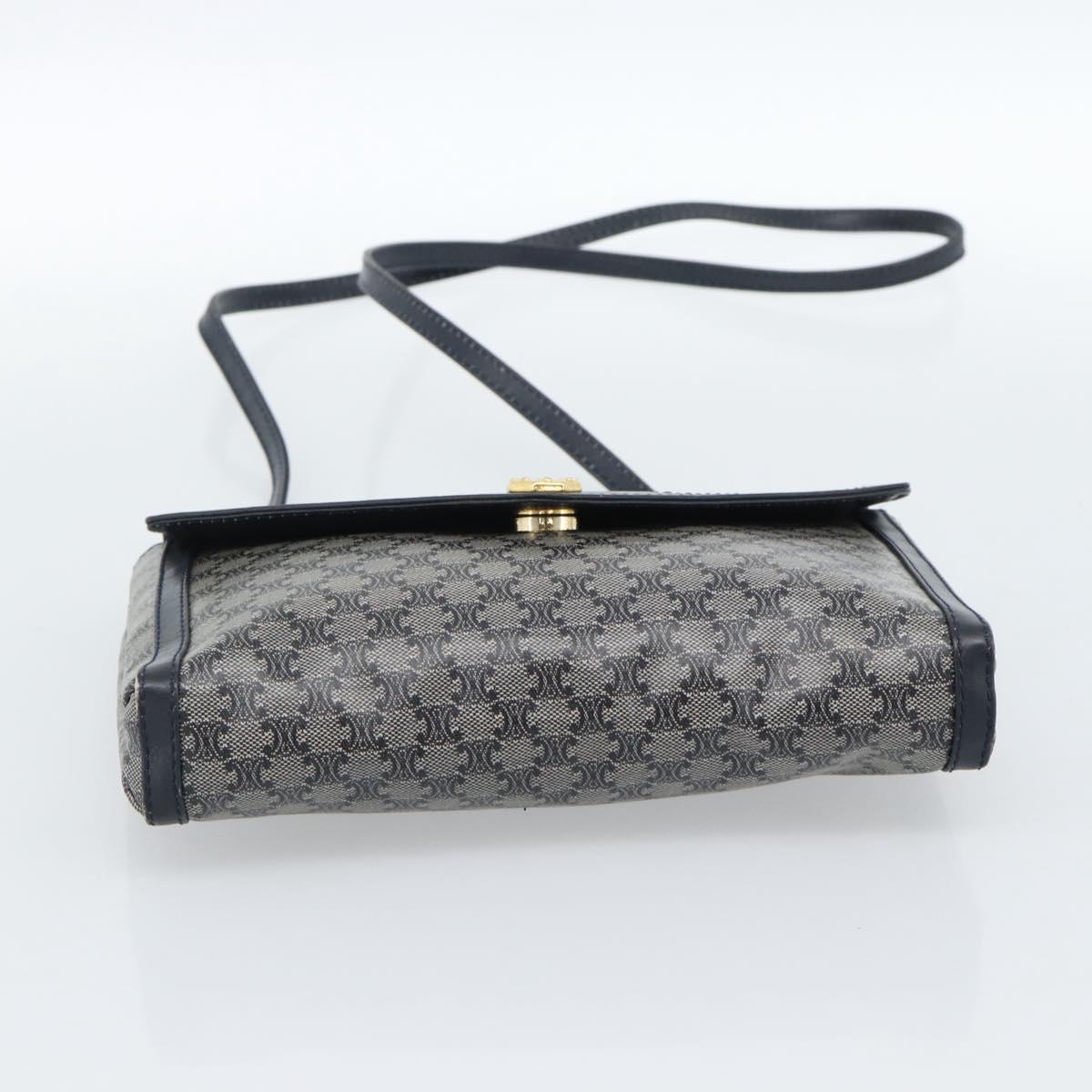 CELINE Macadam Canvas Shoulder Bag PVC Navy Gold Auth 183228A