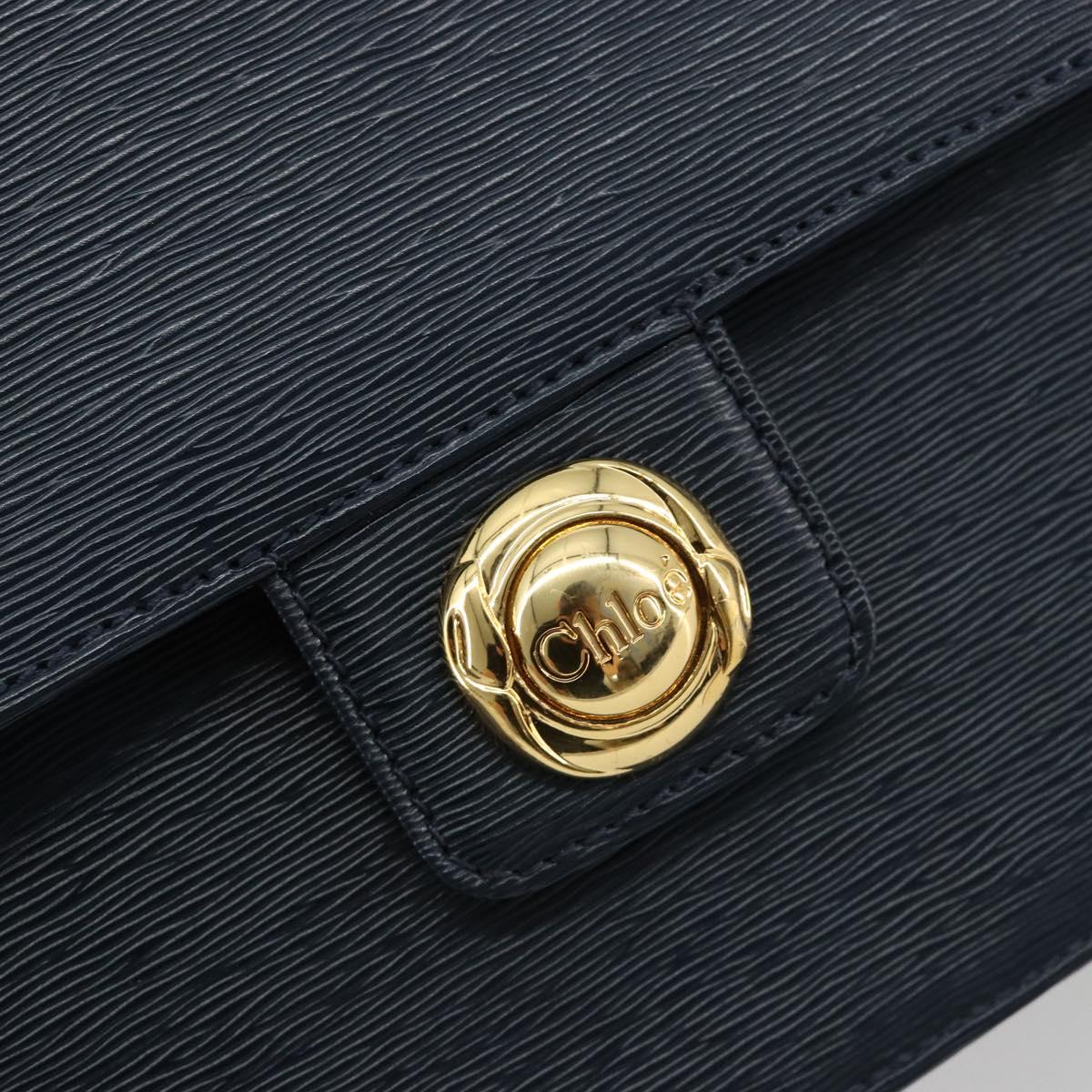 Chloe Chain Shoulder Bag Leather Navy Gold Auth 183231A