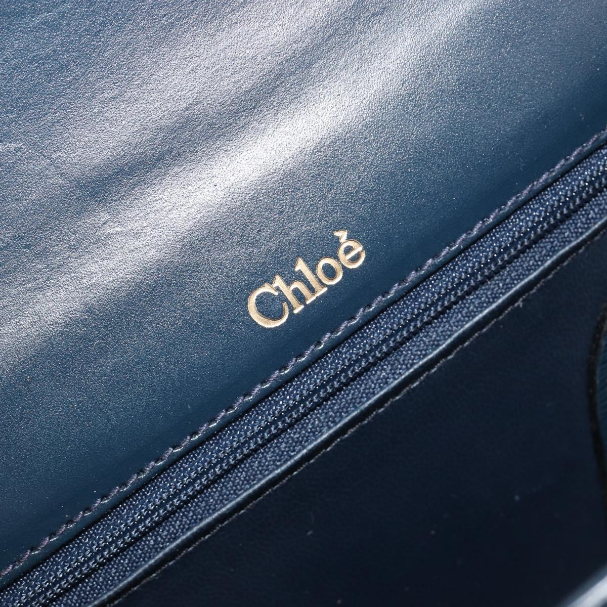 Chloe Chain Shoulder Bag Leather Navy Gold Auth 183231A