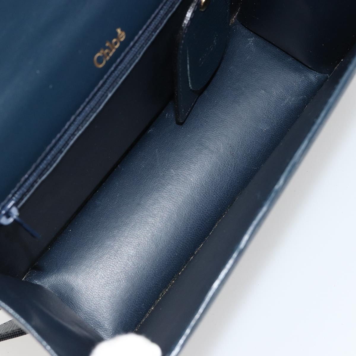 Chloe Chain Shoulder Bag Leather Navy Gold Auth 183231A