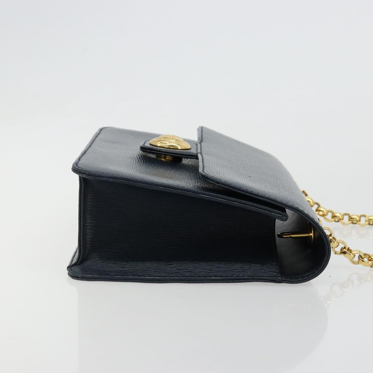 Chloe Chain Shoulder Bag Leather Navy Gold Auth 183231A