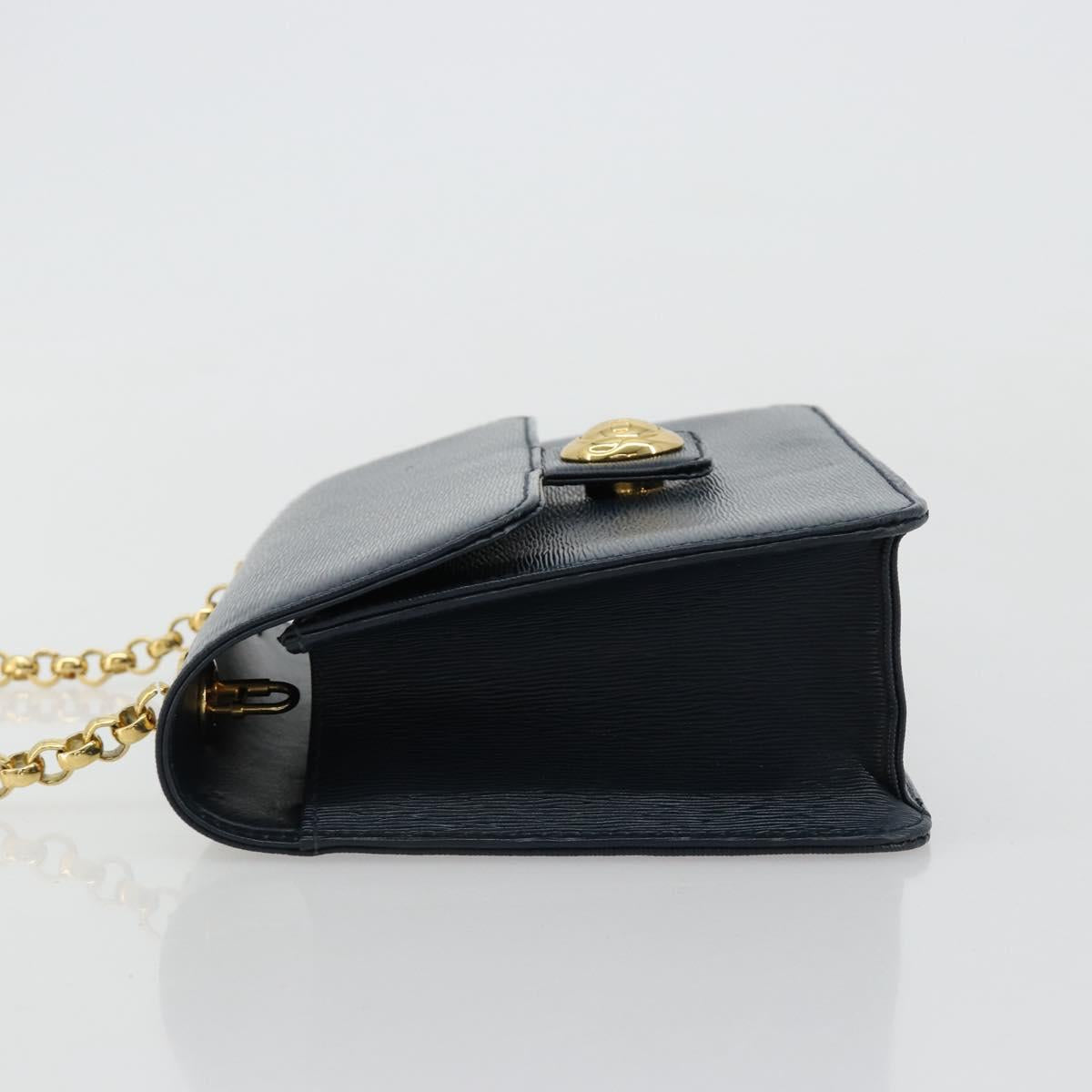 Chloe Chain Shoulder Bag Leather Navy Gold Auth 183231A