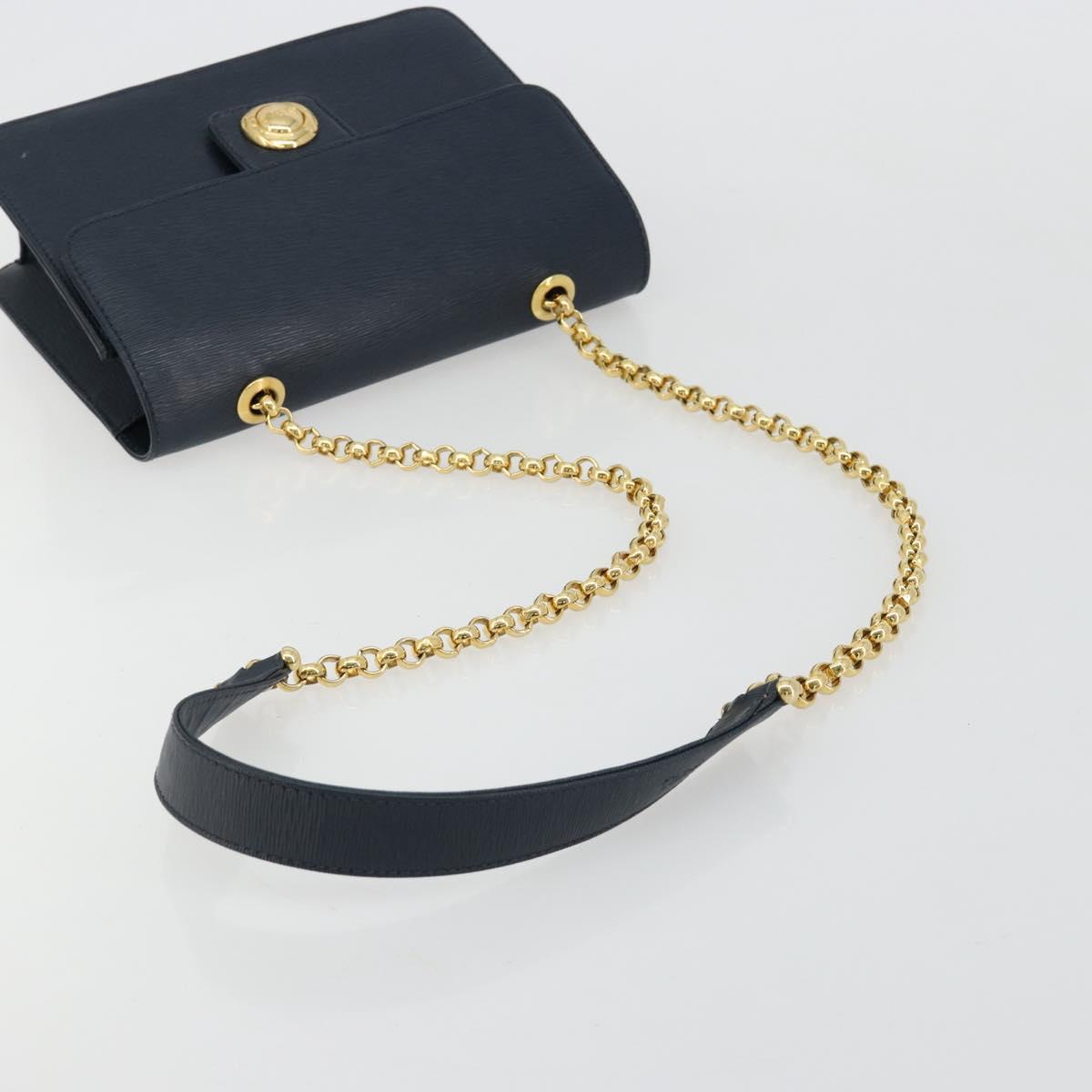 Chloe Chain Shoulder Bag Leather Navy Gold Auth 183231A
