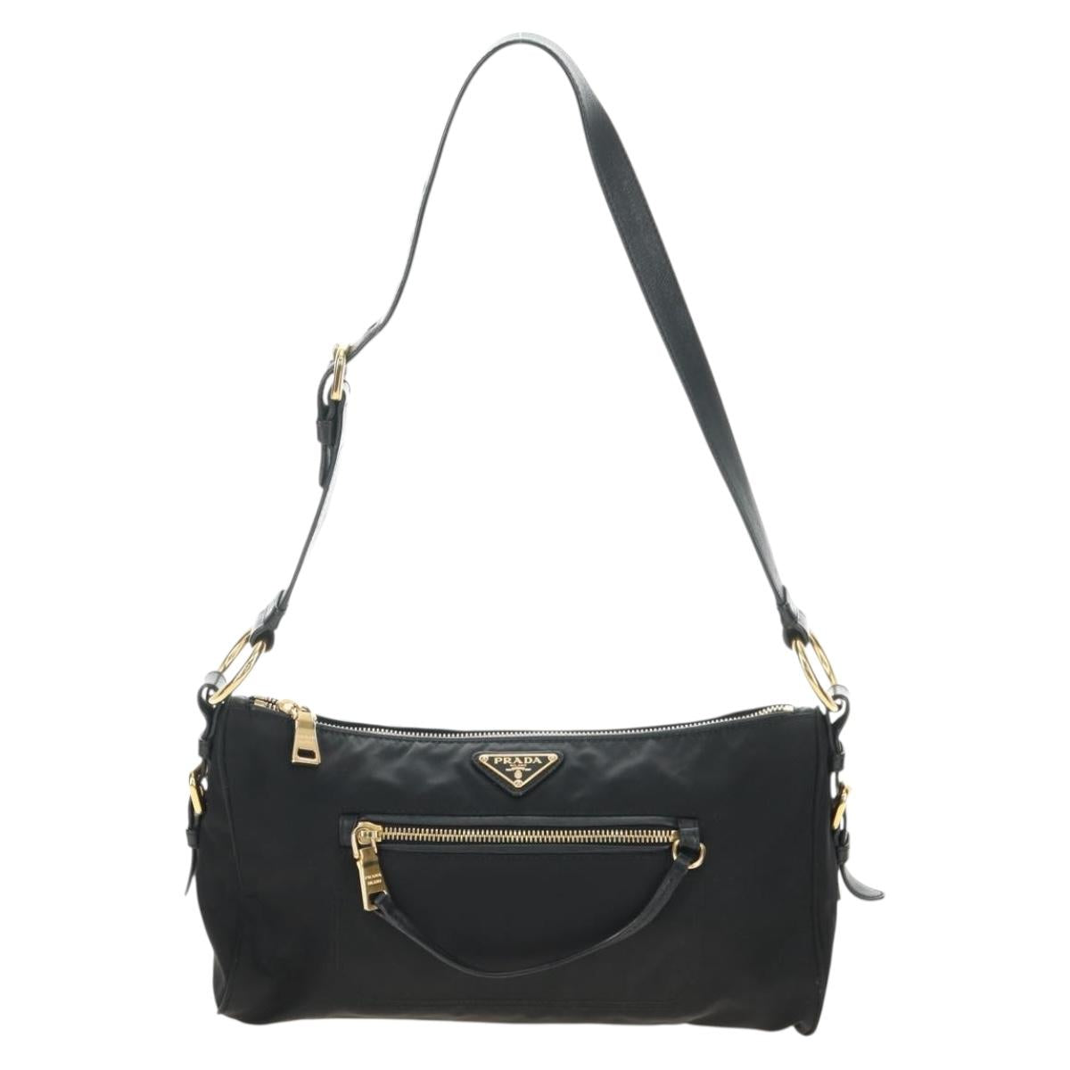 PRADA Shoulder Bag Nylon Black Gold Auth 183232SAV