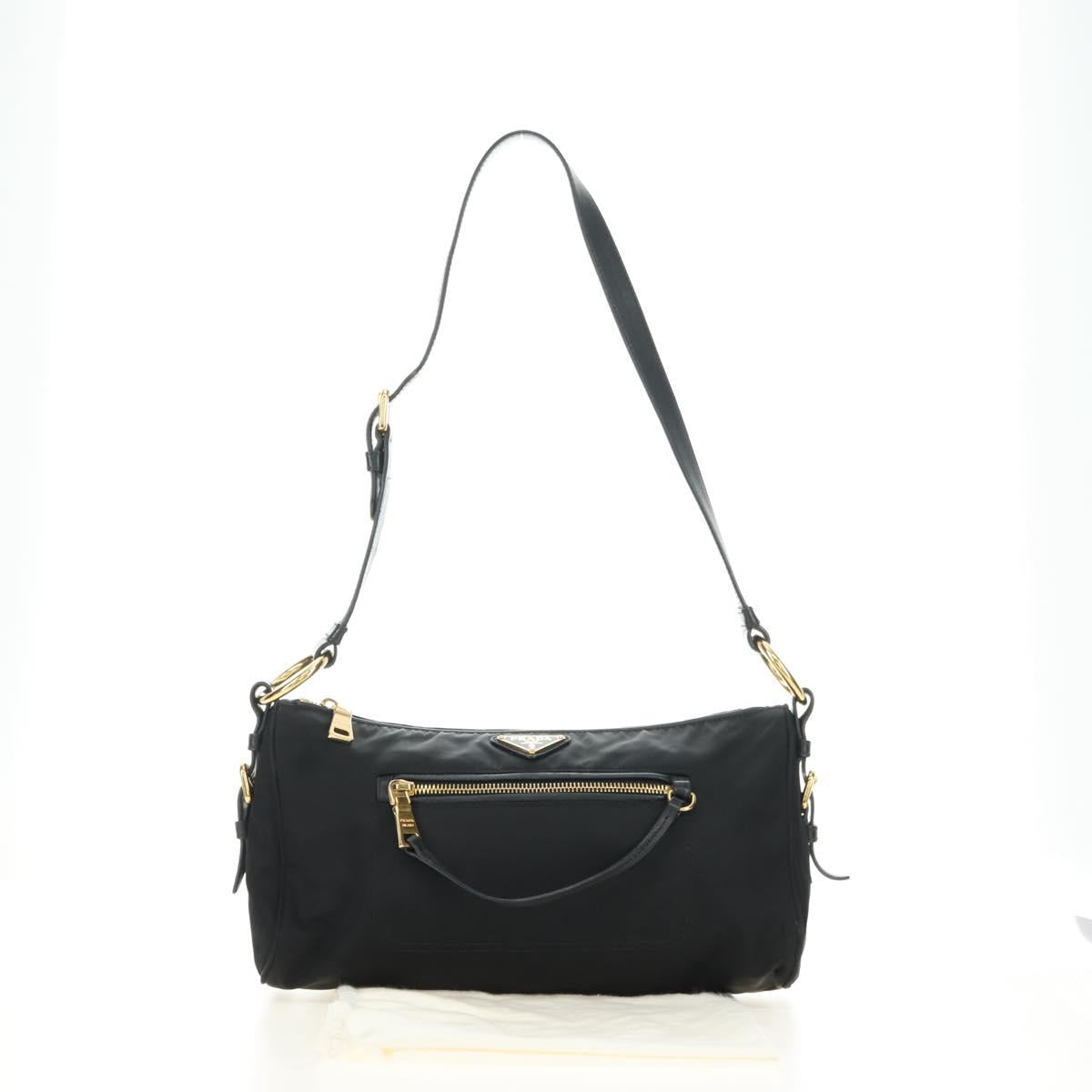 PRADA Shoulder Bag Nylon Black Gold Auth 183232SAV