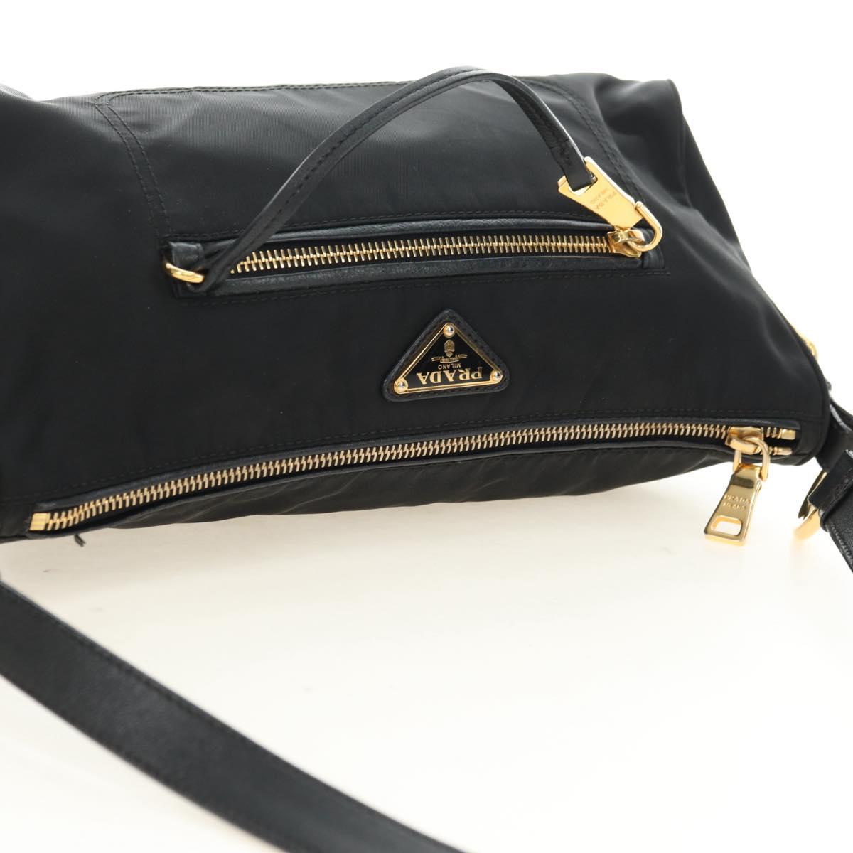 PRADA Shoulder Bag Nylon Black Gold Auth 183232SAV