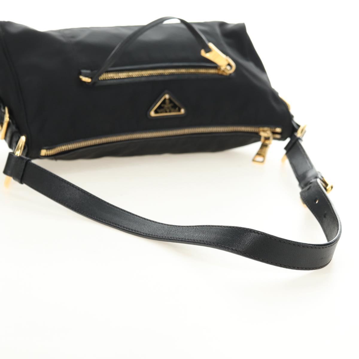 PRADA Shoulder Bag Nylon Black Gold Auth 183232SAV