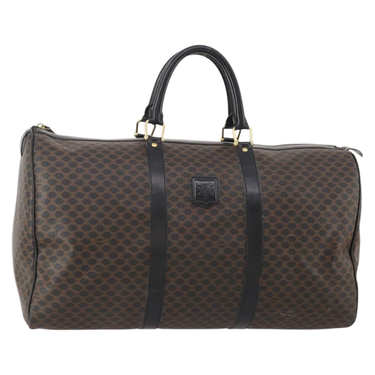 CELINE Macadam Canvas Boston Bag PVC Leather Black Gold Auth 183233
