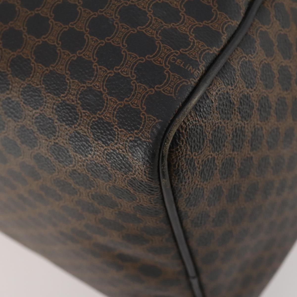 CELINE Macadam Canvas Boston Bag PVC Leather Black Gold Auth 183233