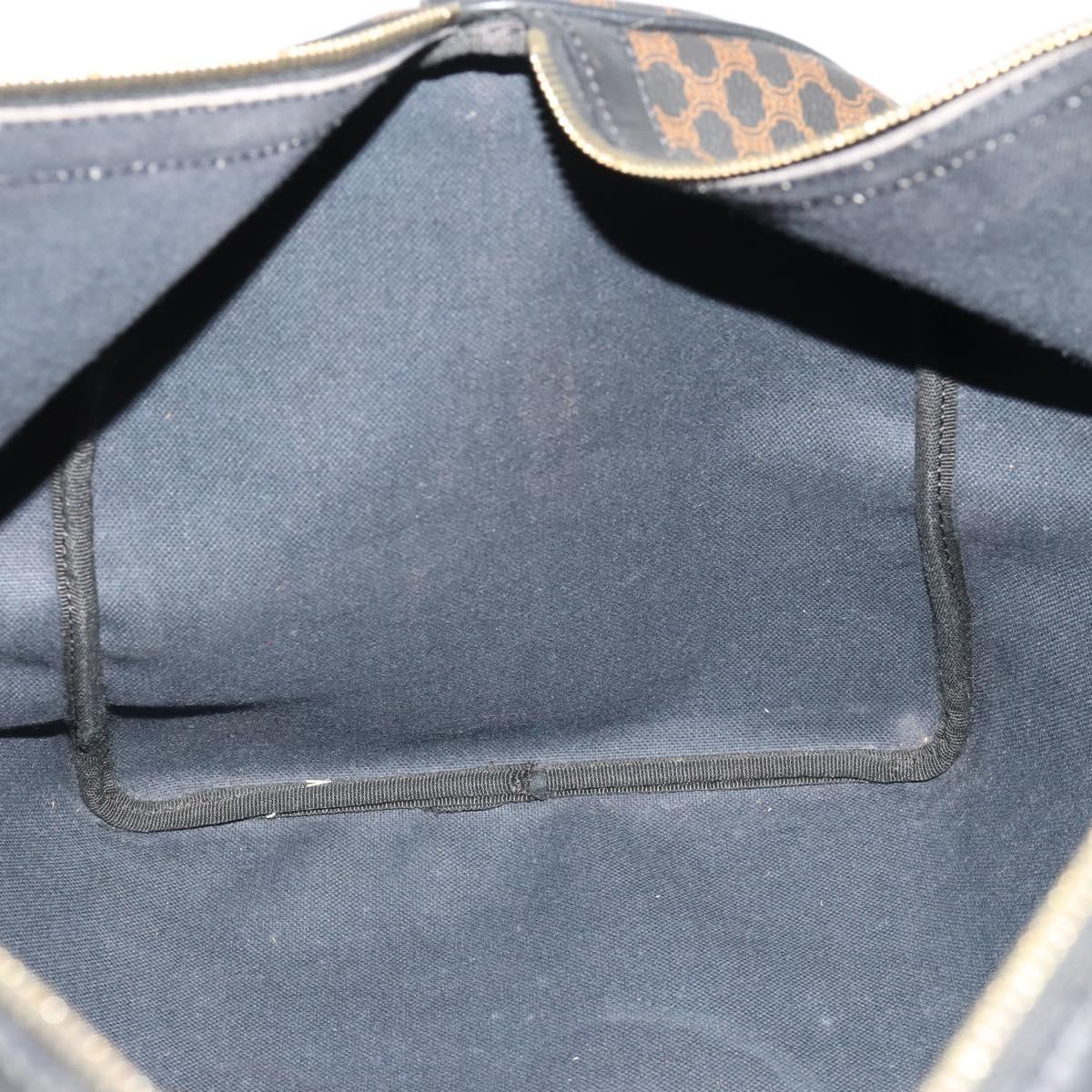 CELINE Macadam Canvas Boston Bag PVC Leather Black Gold Auth 183233