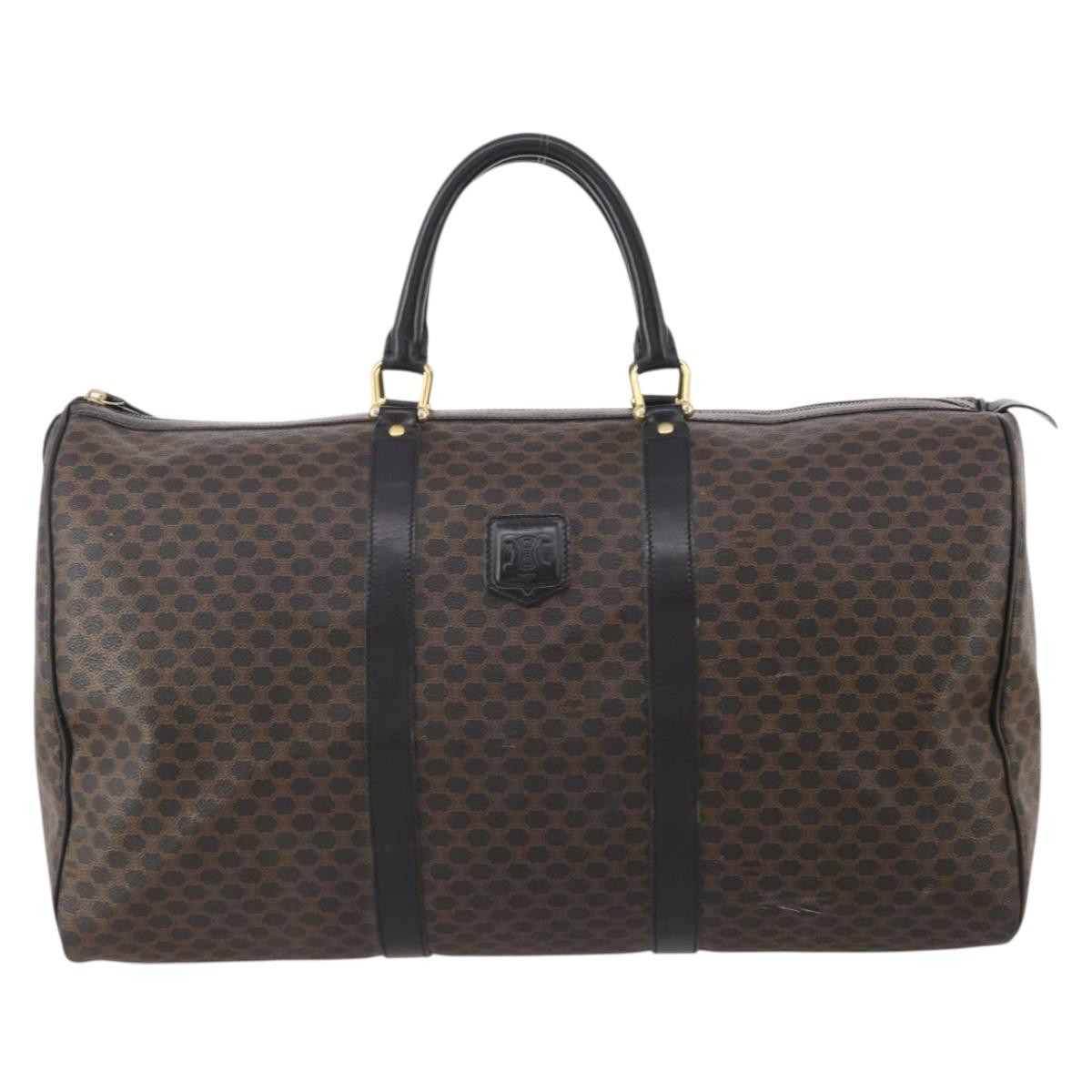 CELINE Macadam Canvas Boston Bag PVC Leather Black Gold Auth 183233