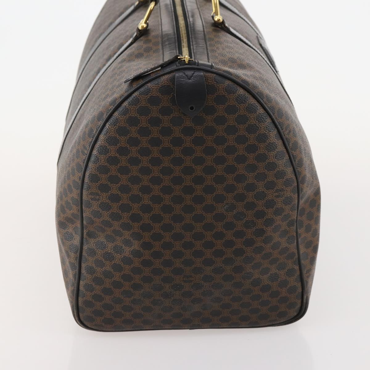 CELINE Macadam Canvas Boston Bag PVC Leather Black Gold Auth 183233