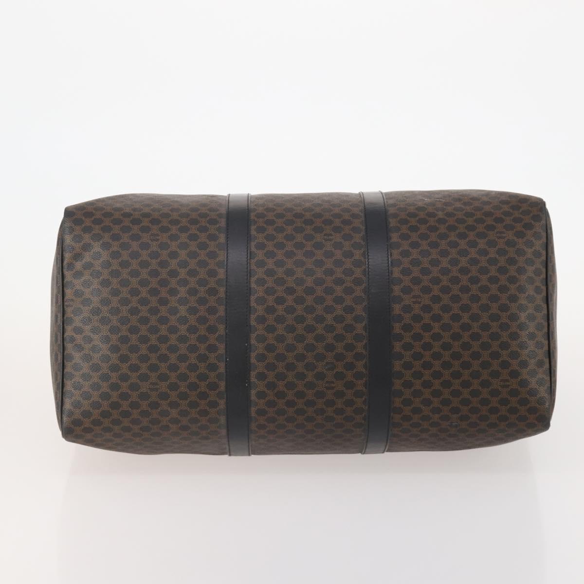 CELINE Macadam Canvas Boston Bag PVC Leather Black Gold Auth 183233