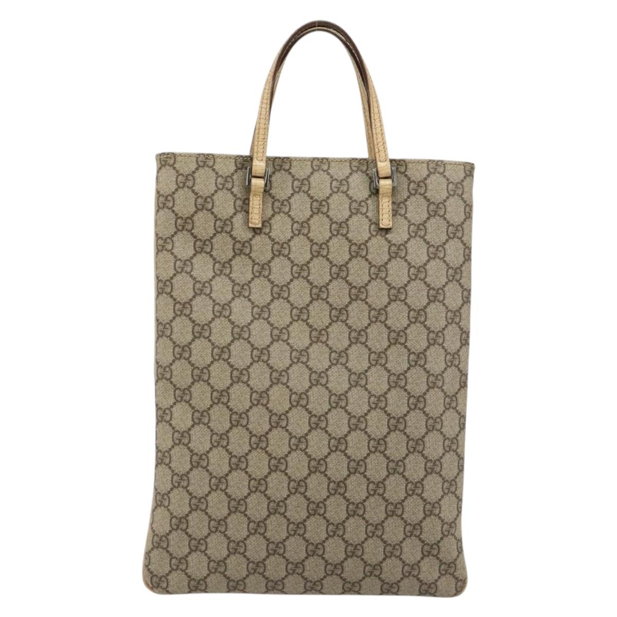 GUCCI GG Supreme Hand Bag PVC Beige Silver 117551 Auth 183237