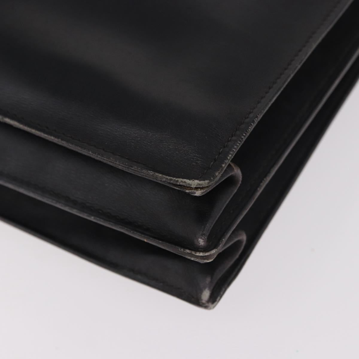 HERMES Kirius Business Bag Leather Black Gold Auth 183240