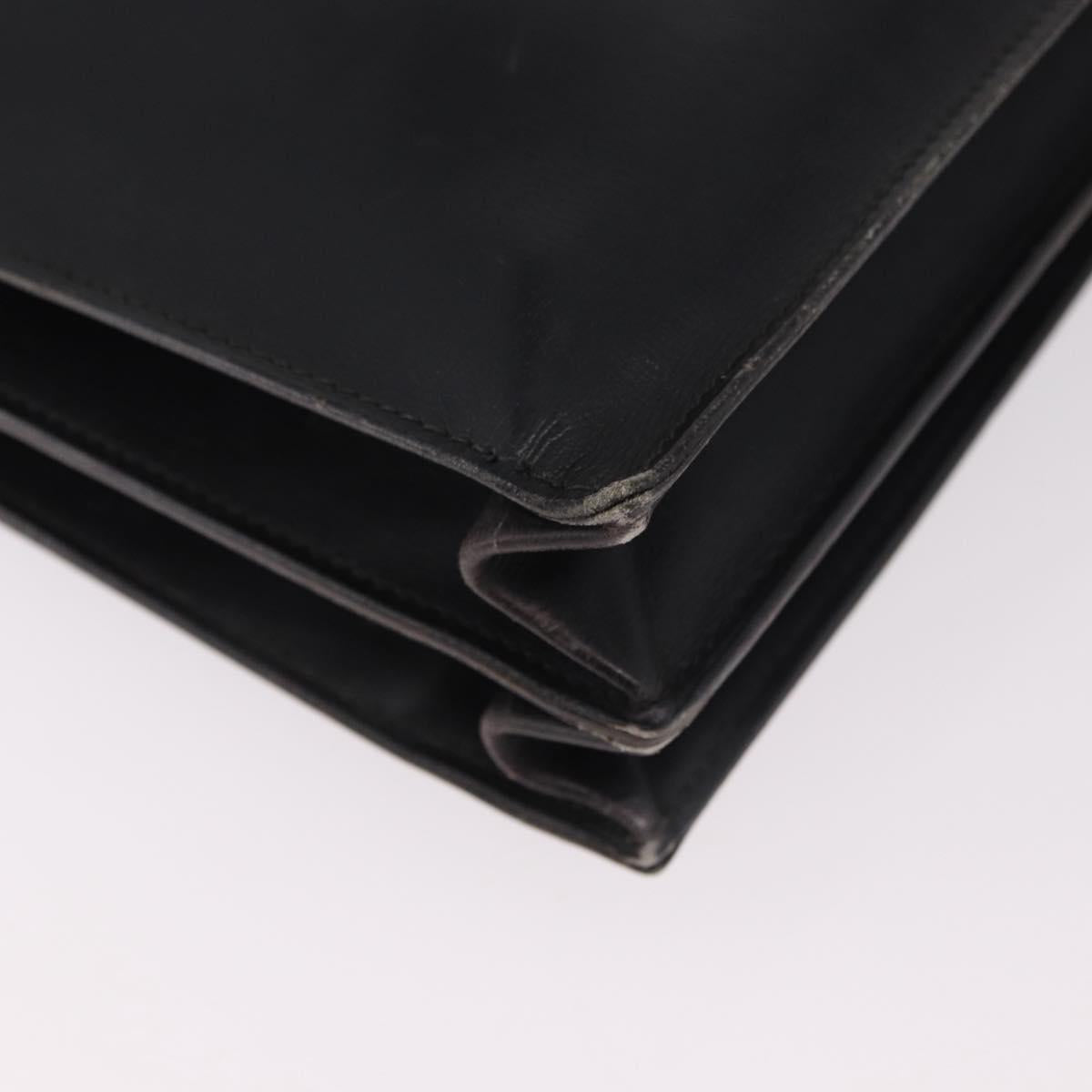 HERMES Kirius Business Bag Leather Black Gold Auth 183240