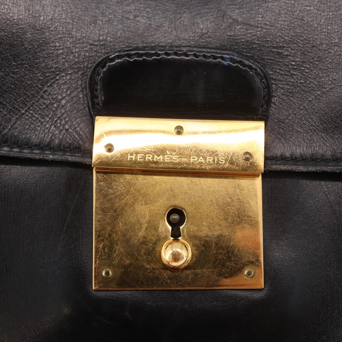 HERMES Kirius Business Bag Leather Black Gold Auth 183240