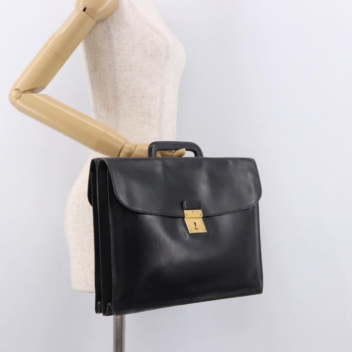 HERMES Kirius Business Bag Leather Black Gold Auth 183240