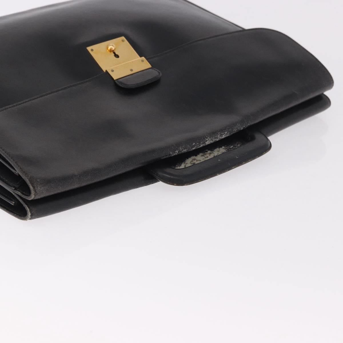 HERMES Kirius Business Bag Leather Black Gold Auth 183240