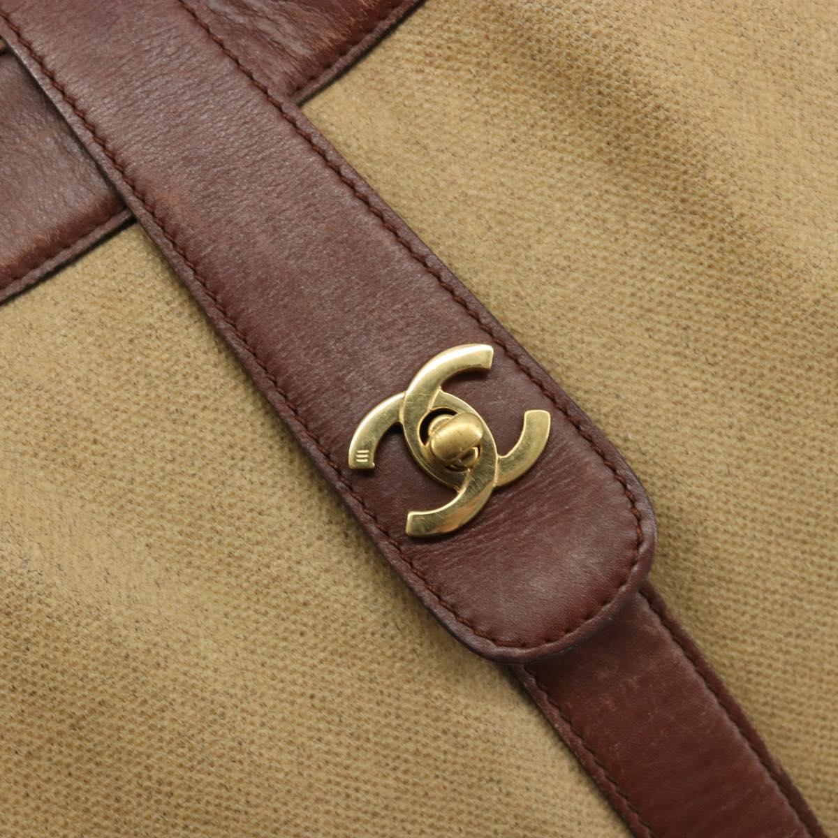 CHANEL Tote Bag Coated Canvas Beige Gold CC Auth 183241