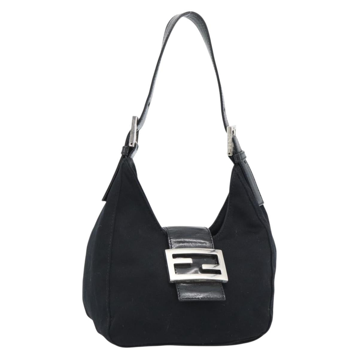 FENDI Mamma Baguette Hand Bag Cotton Jersey Silver Black Auth 183244