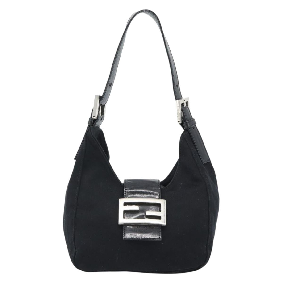 FENDI Mamma Baguette Hand Bag Cotton Jersey Silver Black Auth 183244