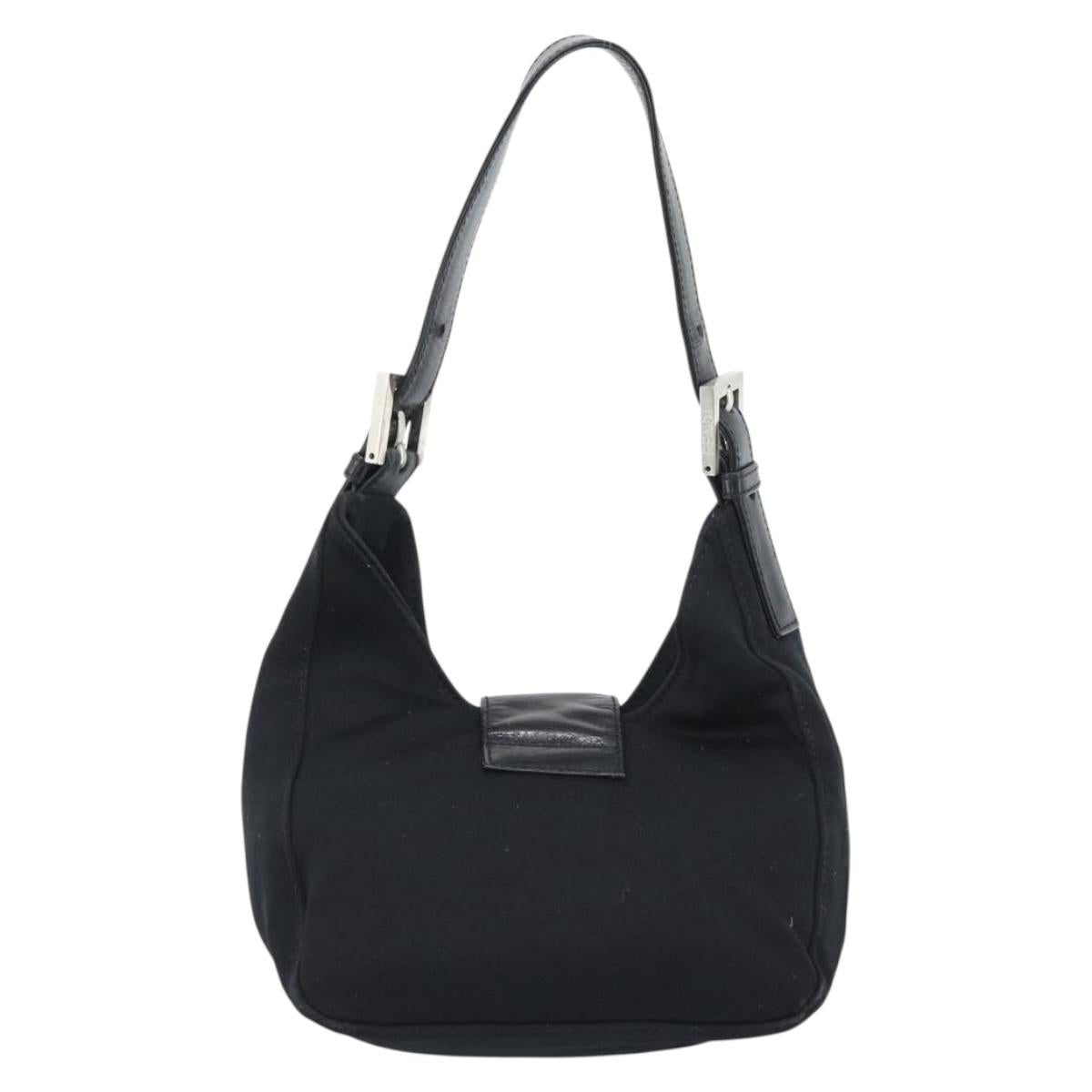 FENDI Mamma Baguette Hand Bag Cotton Jersey Silver Black Auth 183244