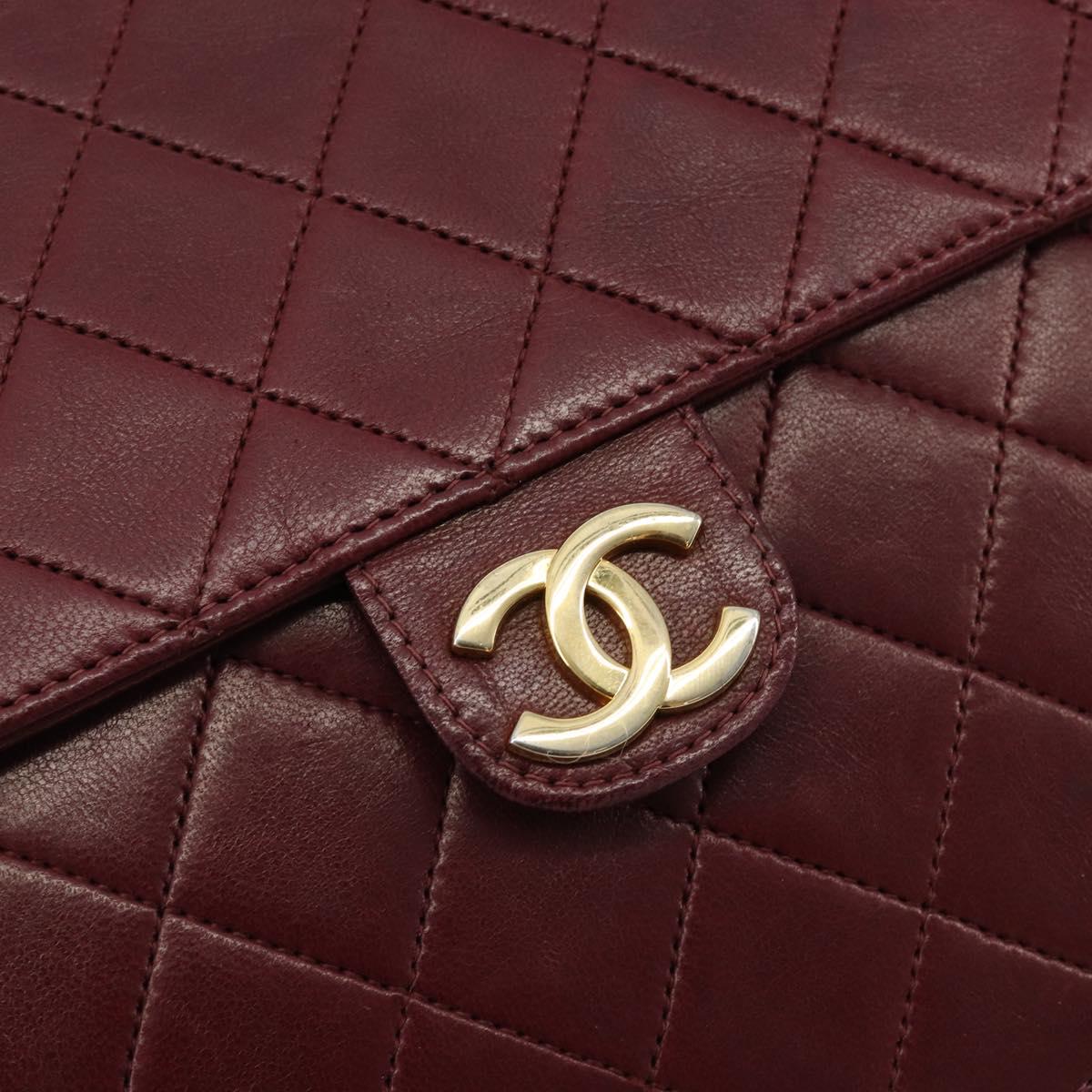 CHANEL Matelasse Chain Shoulder Bag Lamb Skin Bordeaux Gold CC Auth 183248A