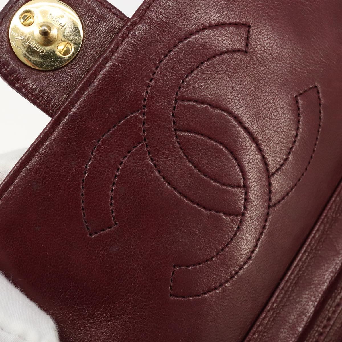 CHANEL Matelasse Chain Shoulder Bag Lamb Skin Bordeaux Gold CC Auth 183248A