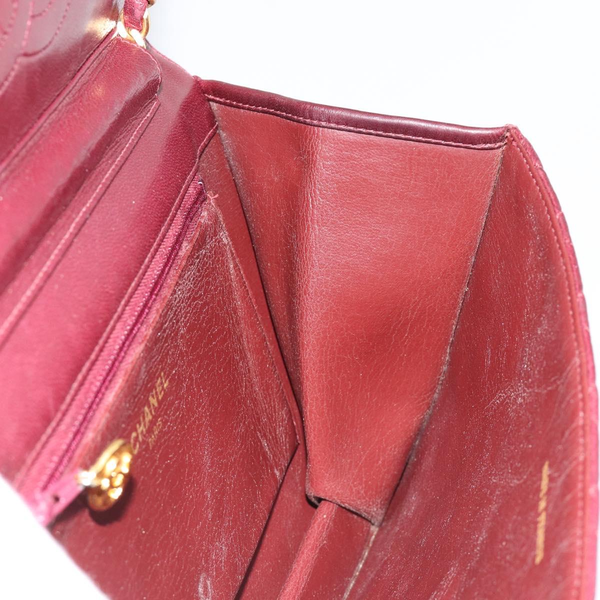 CHANEL Matelasse Chain Shoulder Bag Lamb Skin Bordeaux Gold CC Auth 183248A