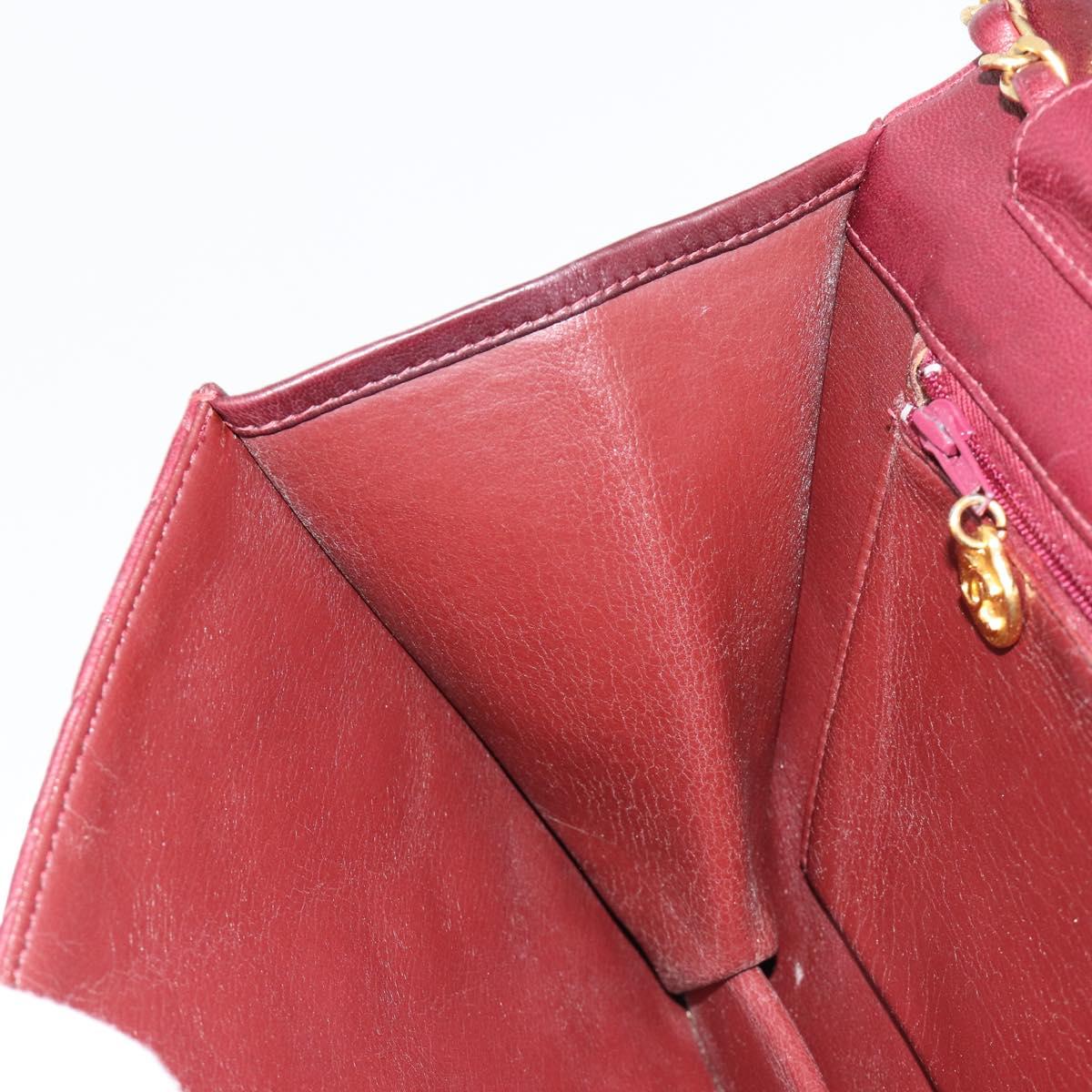 CHANEL Matelasse Chain Shoulder Bag Lamb Skin Bordeaux Gold CC Auth 183248A