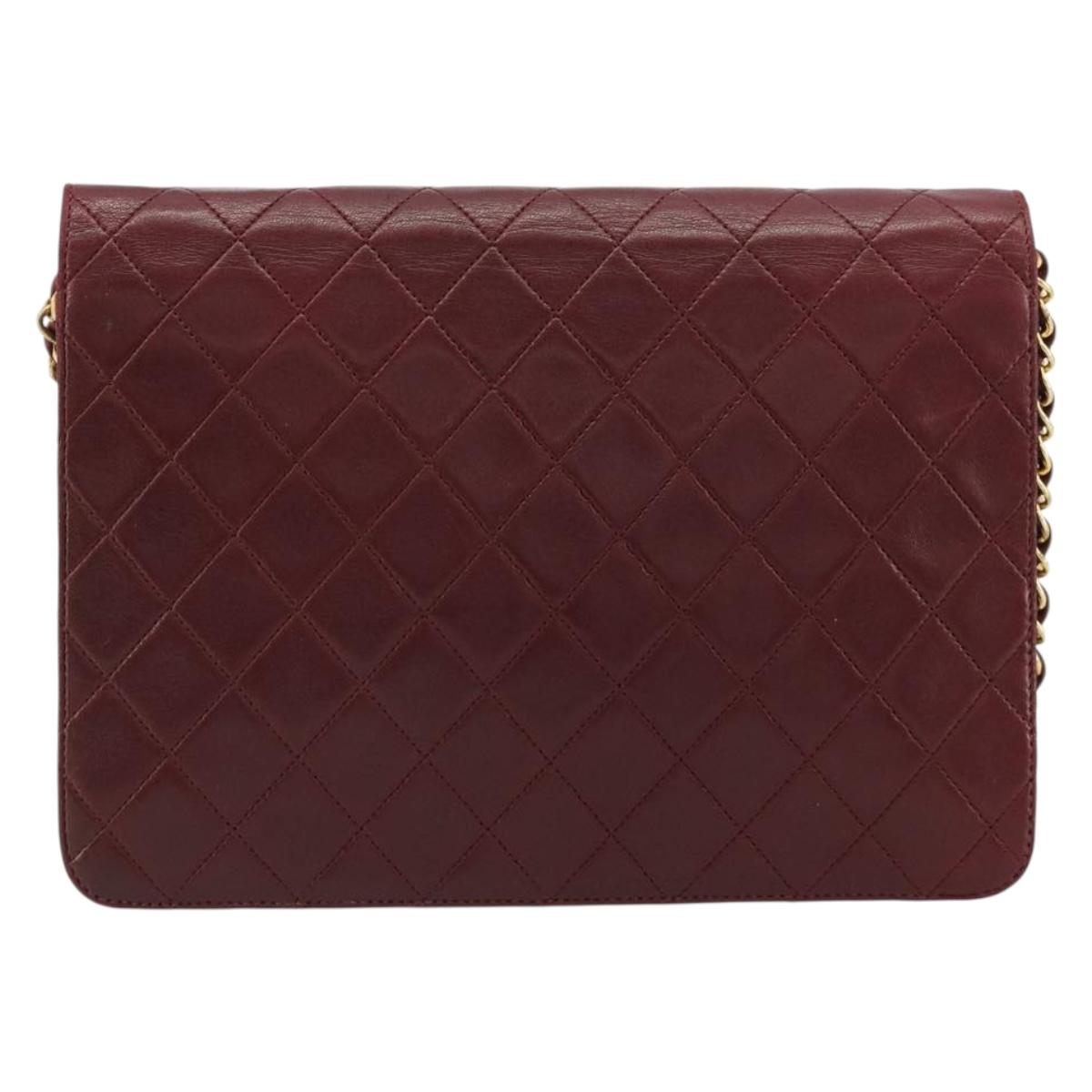 CHANEL Matelasse Chain Shoulder Bag Lamb Skin Bordeaux Gold CC Auth 183248A