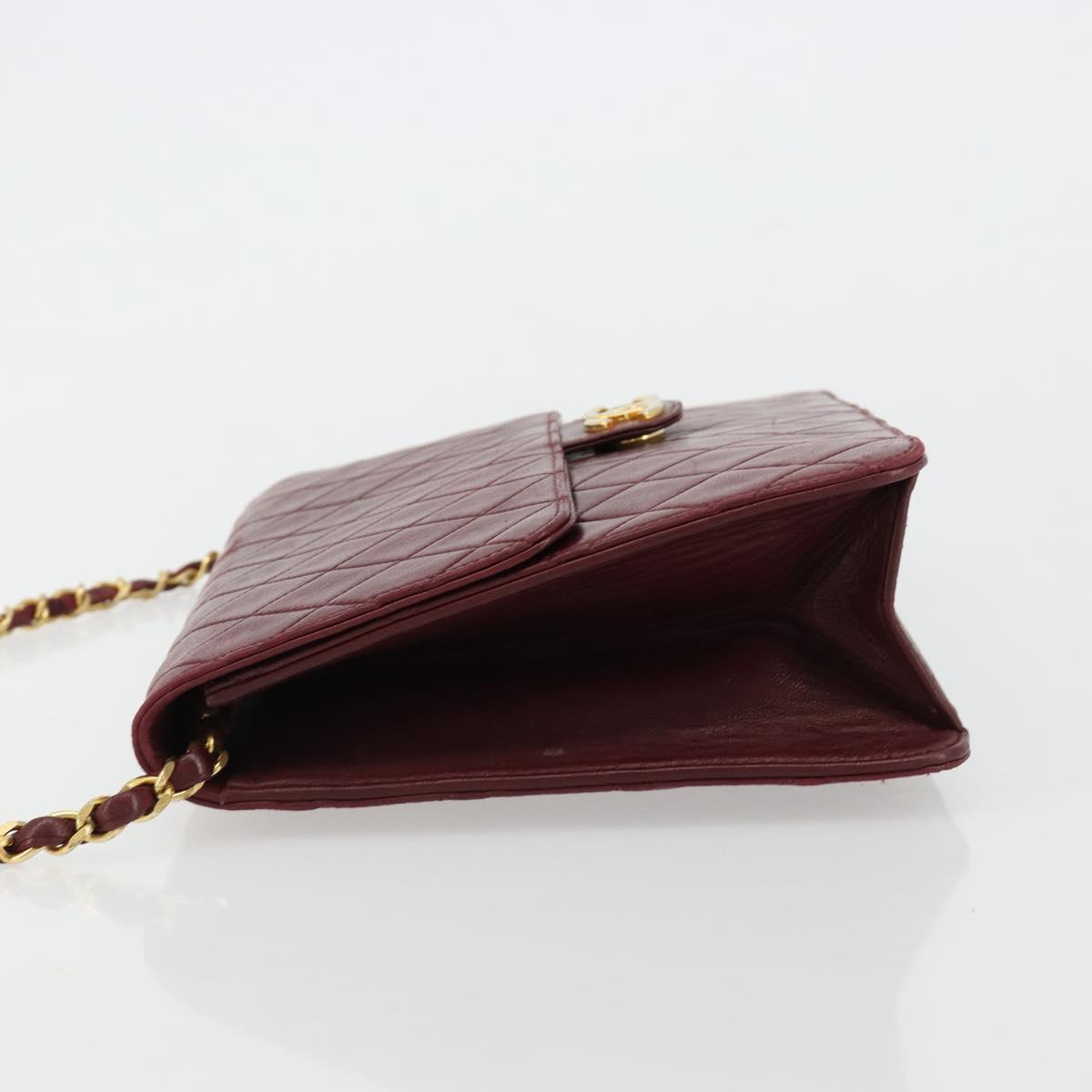 CHANEL Matelasse Chain Shoulder Bag Lamb Skin Bordeaux Gold CC Auth 183248A