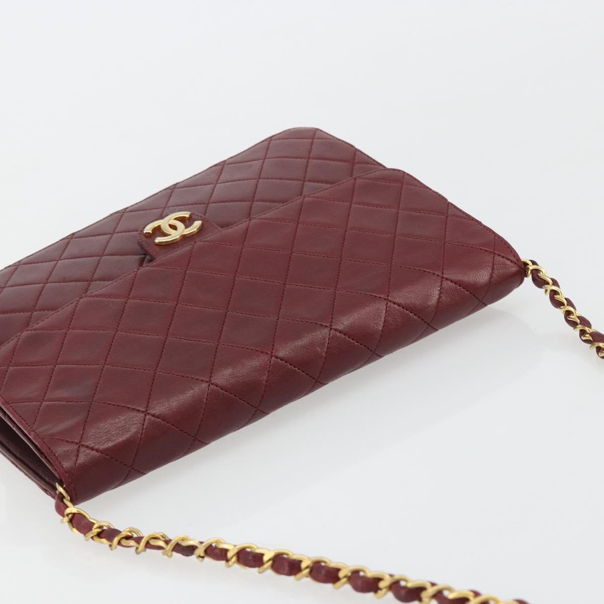 CHANEL Matelasse Chain Shoulder Bag Lamb Skin Bordeaux Gold CC Auth 183248A