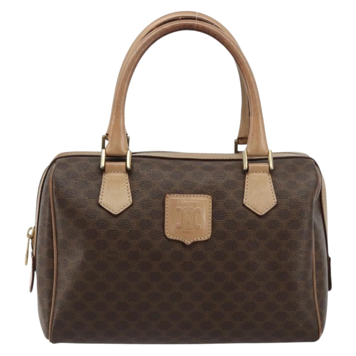 CELINE Macadam Canvas Hand Bag PVC Leather Brown Gold Auth 183253