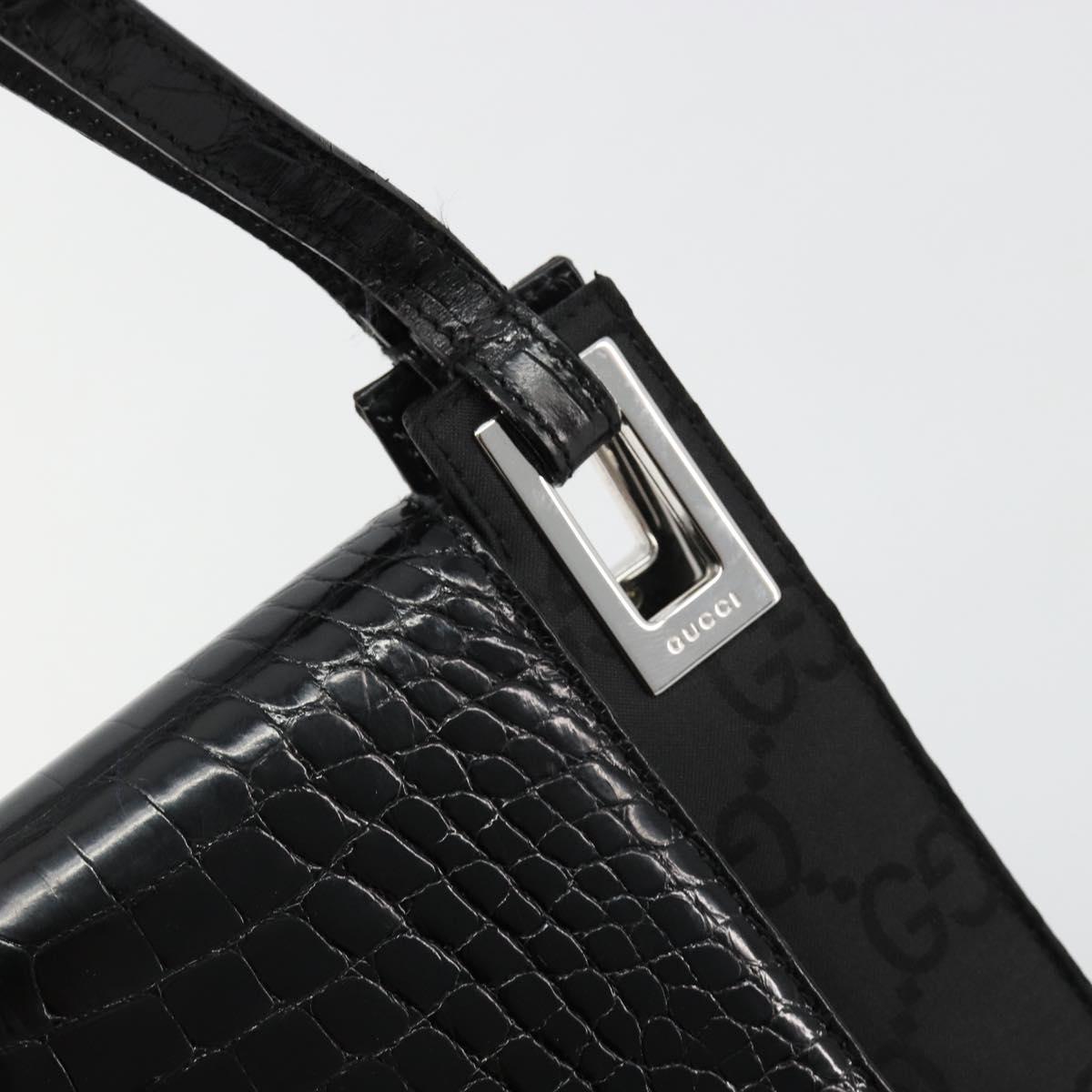 GUCCI Shoulder Bag Embossed leather Black Silver 001 3158 Auth 183254